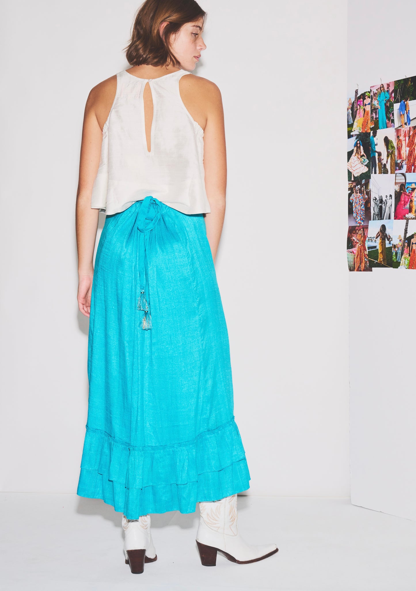 Cinch Back Midi Skirt | Silk Dupioni