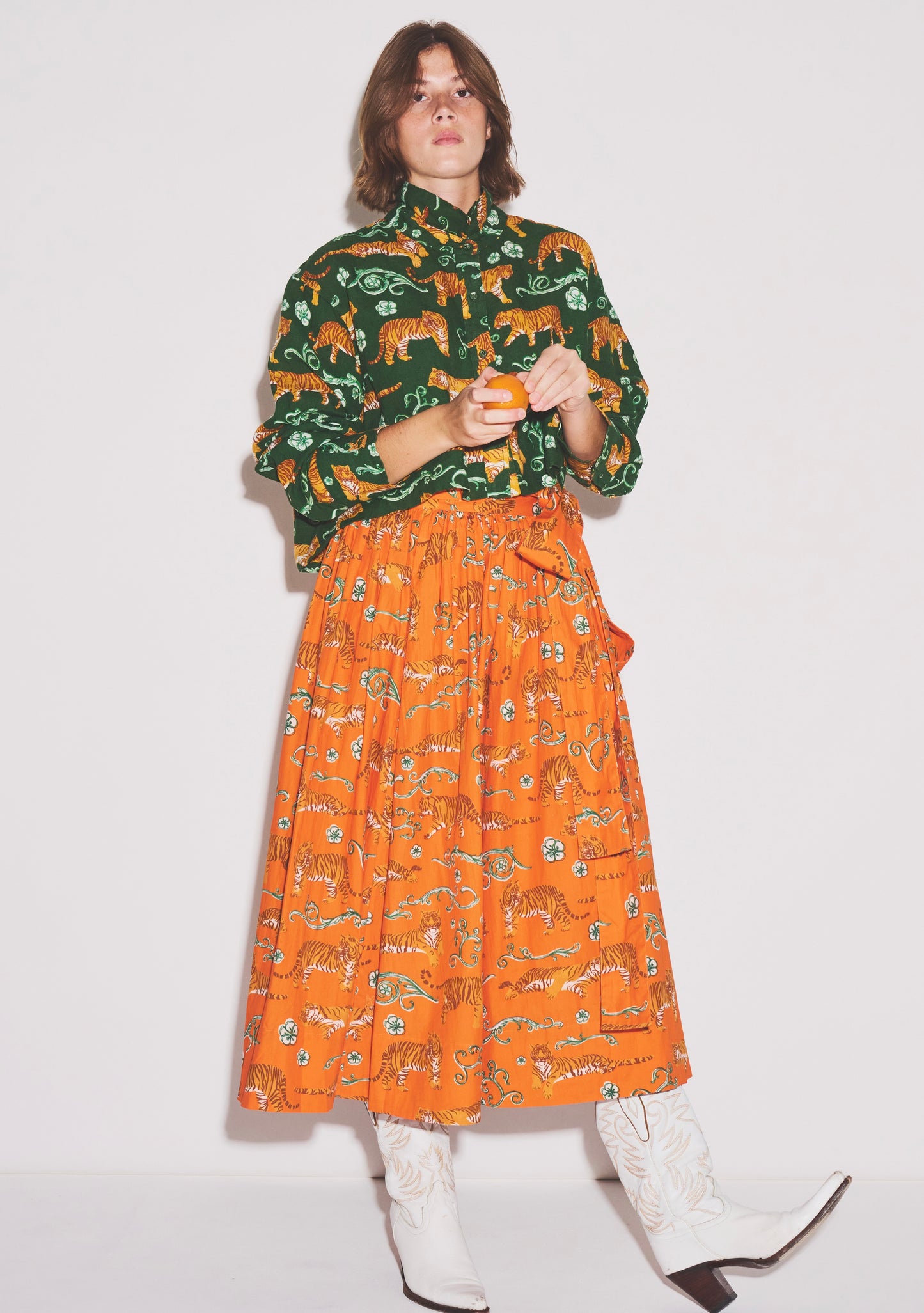 Adjustable Midi Ball Skirt | Cotton Poplin