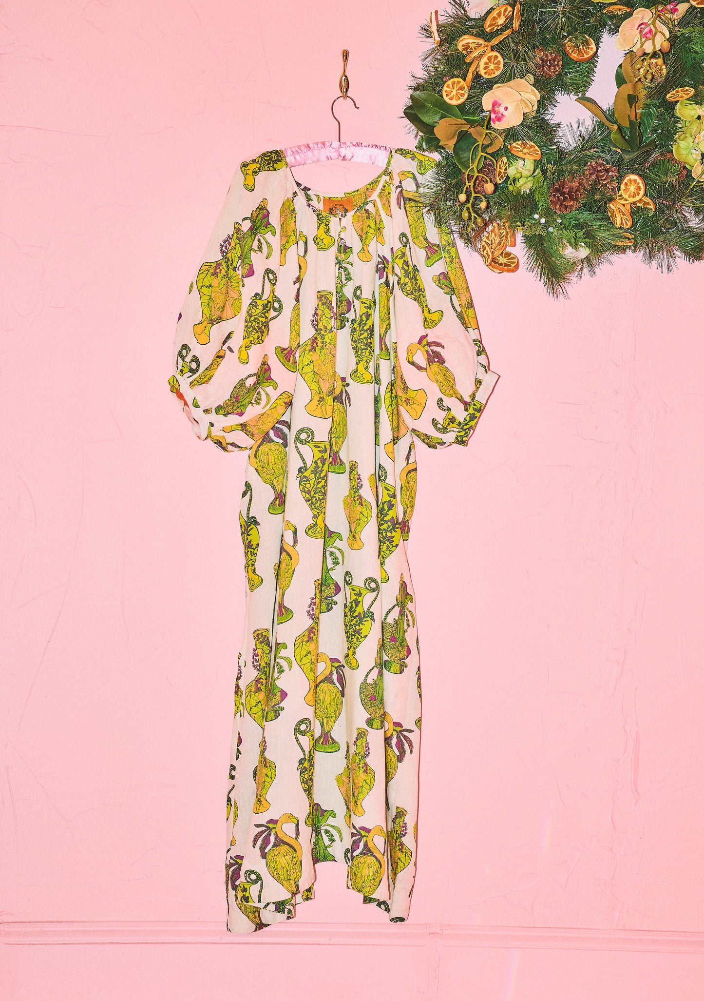 Shirred Half Placket Midi Dress | Linen