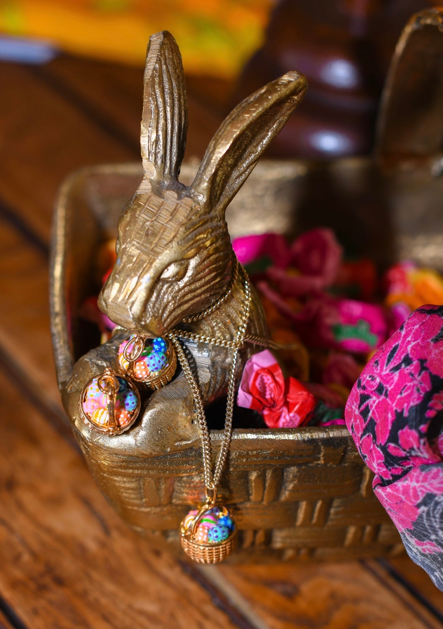 The Golden Basket | Easter Eggs in a Basket Pendant Charm