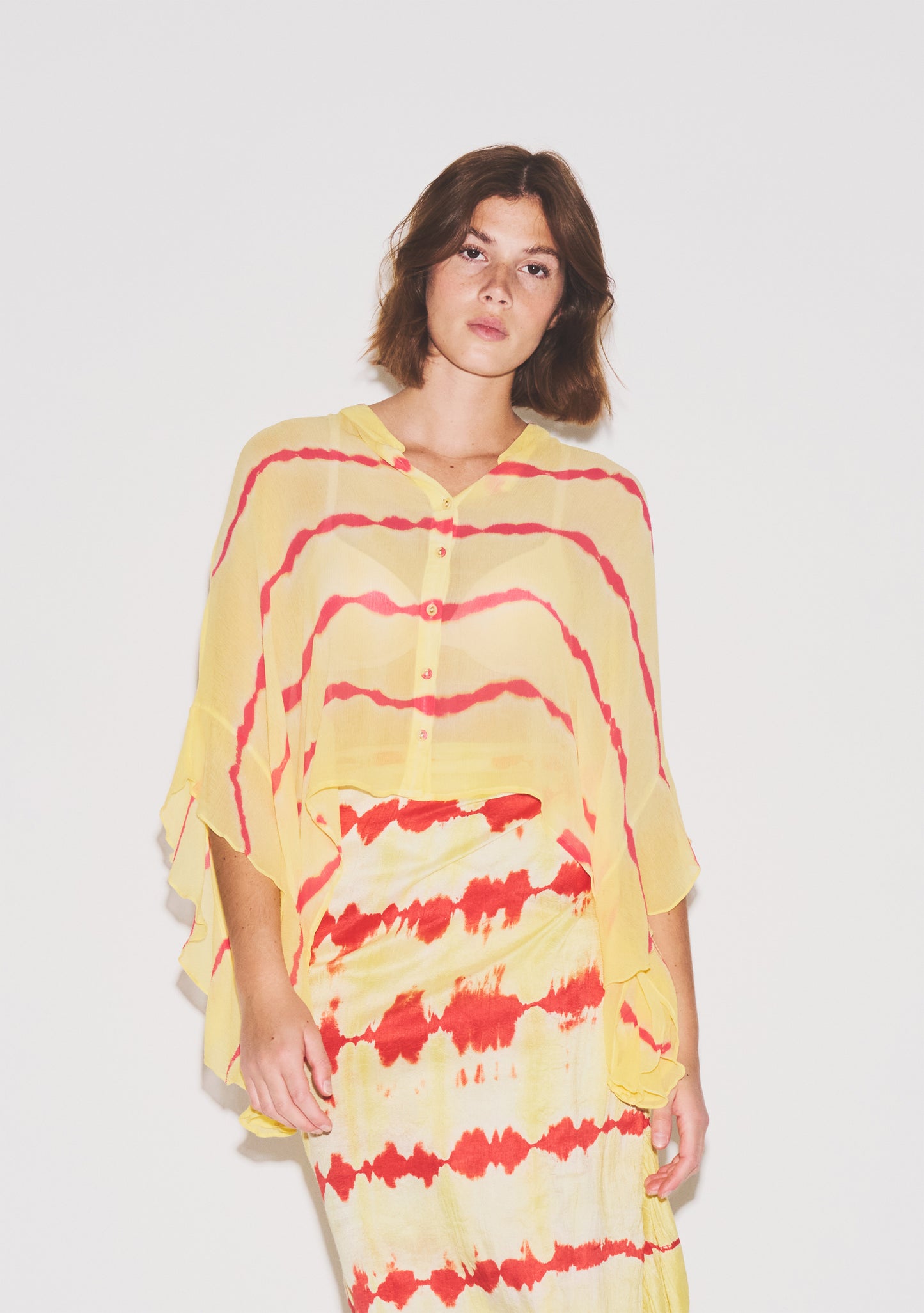 Button Front Scarf Top | Crinkle Viscose