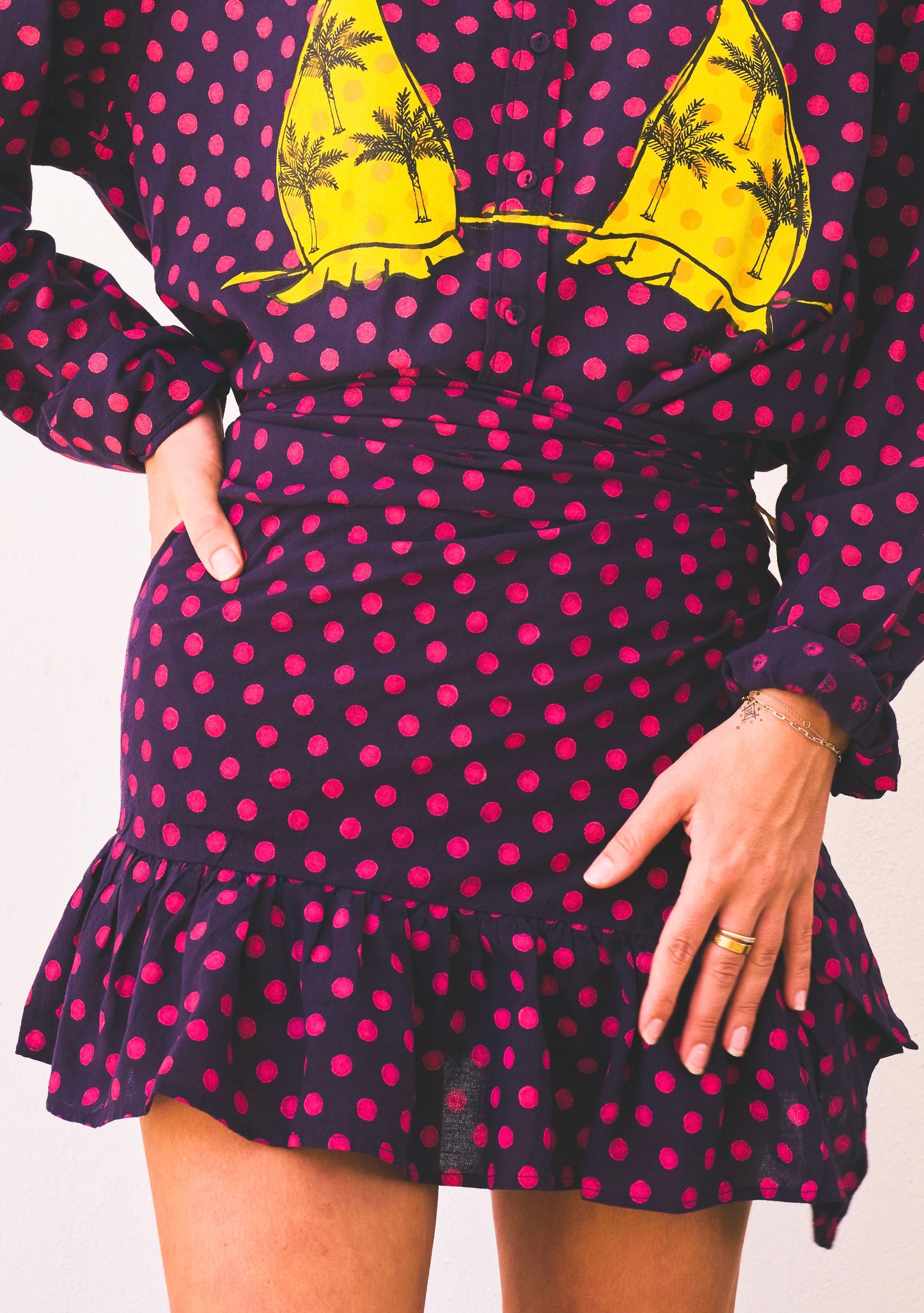 Mini Ruffle Power Pareo | Medium Weight Polka Dot