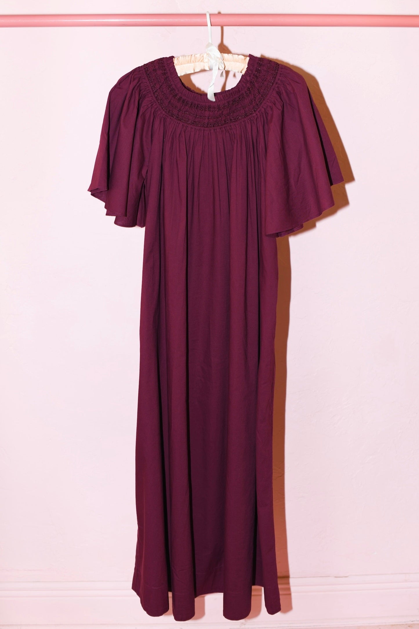 Smocked Neck Flutter Sleeve Midi Dress | Cotton Poplin