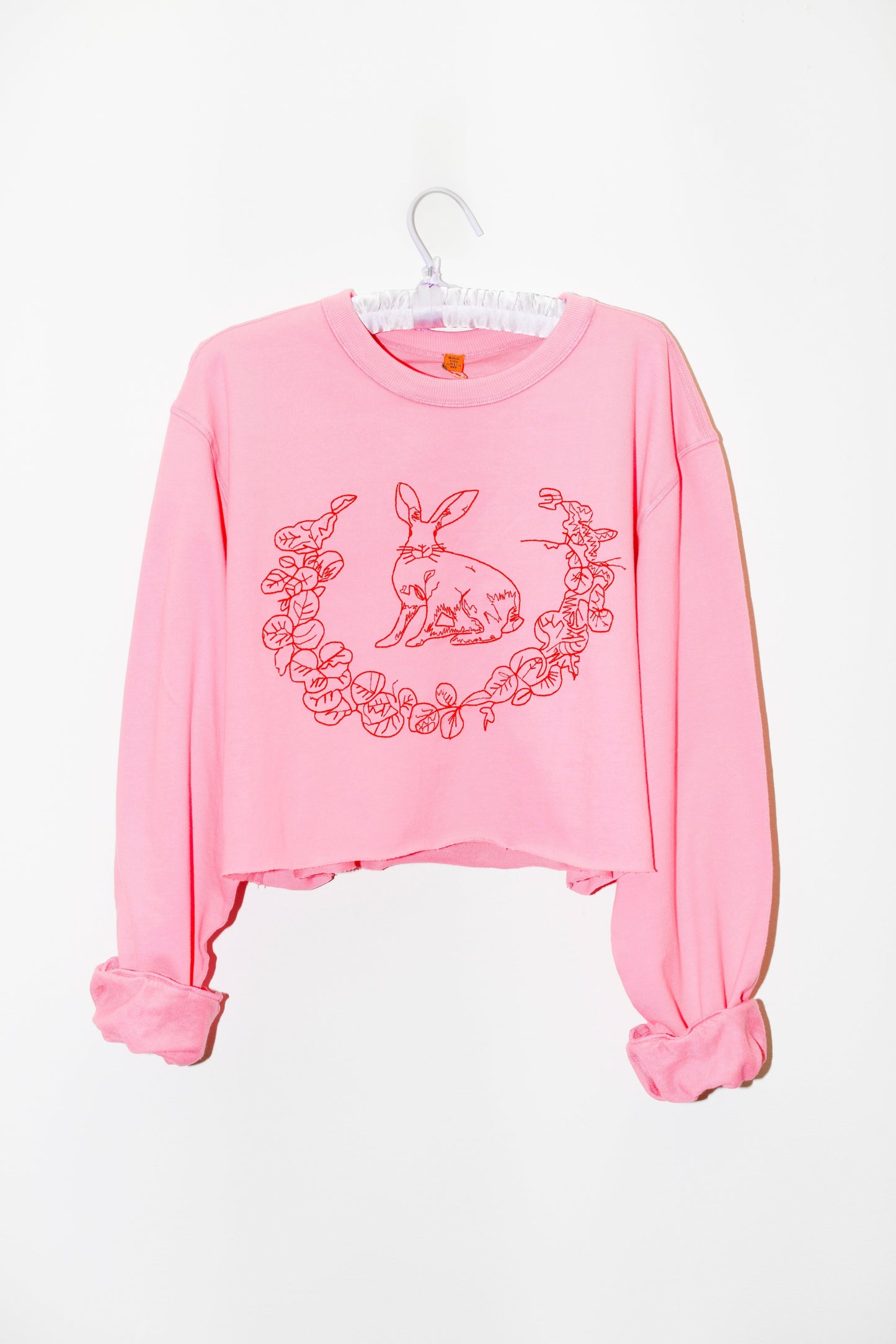 Cropped Embroidered Bunny Pullover | Cotton Terry