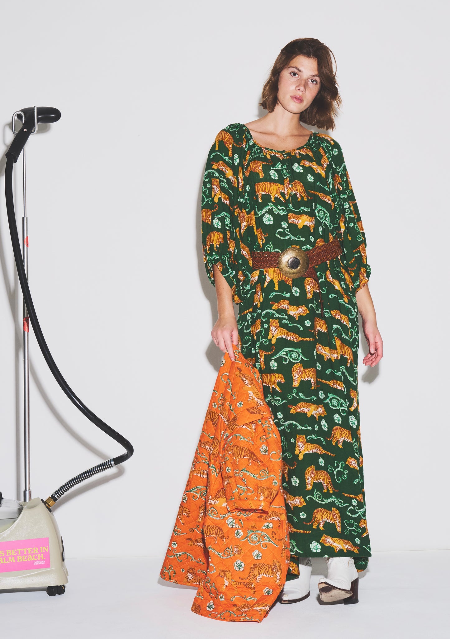 Shirred Half Placket Midi Dress | Linen