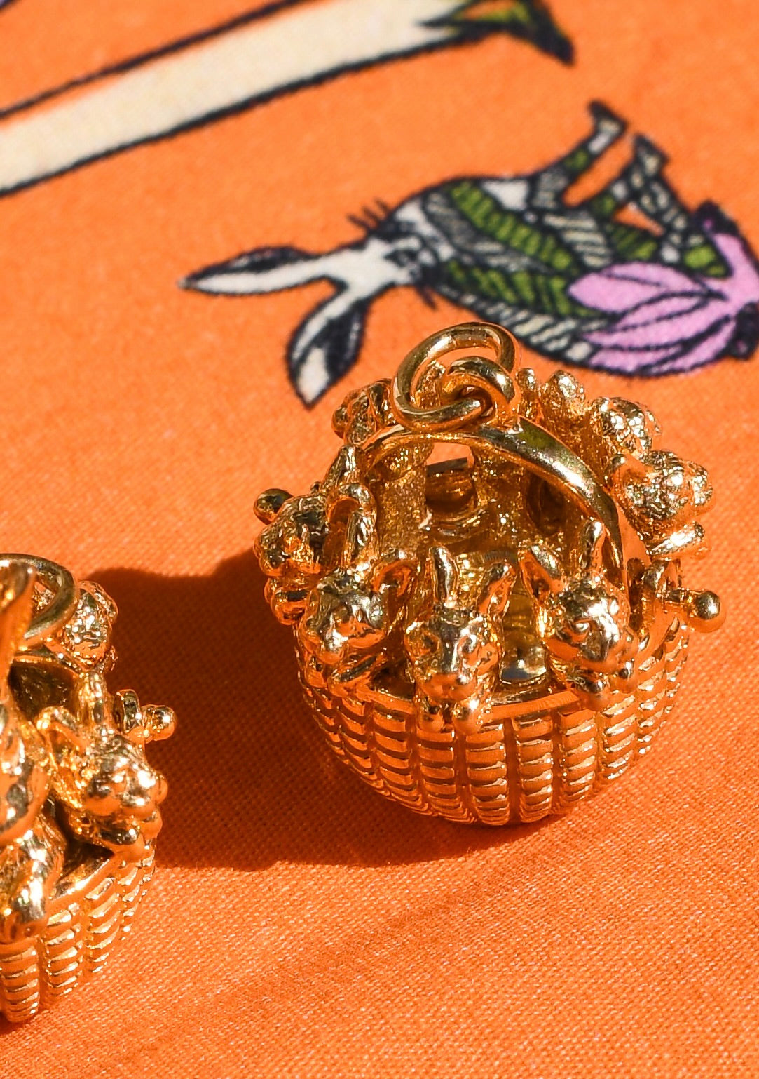 The Golden Basket | Bunnies in a Basket Pendant Charm