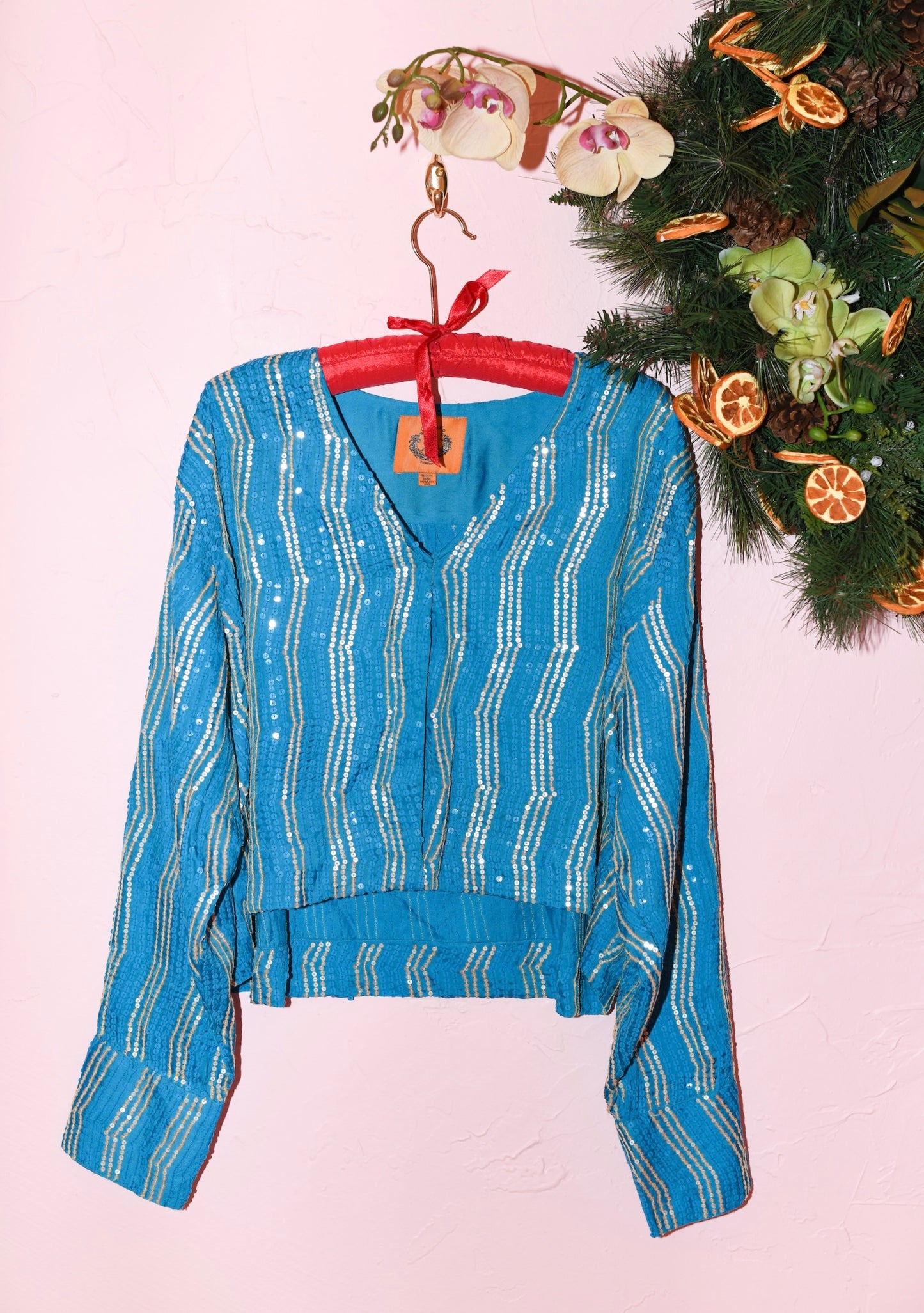 V Neck Button Down Crop Top | Embellished Zig Zag