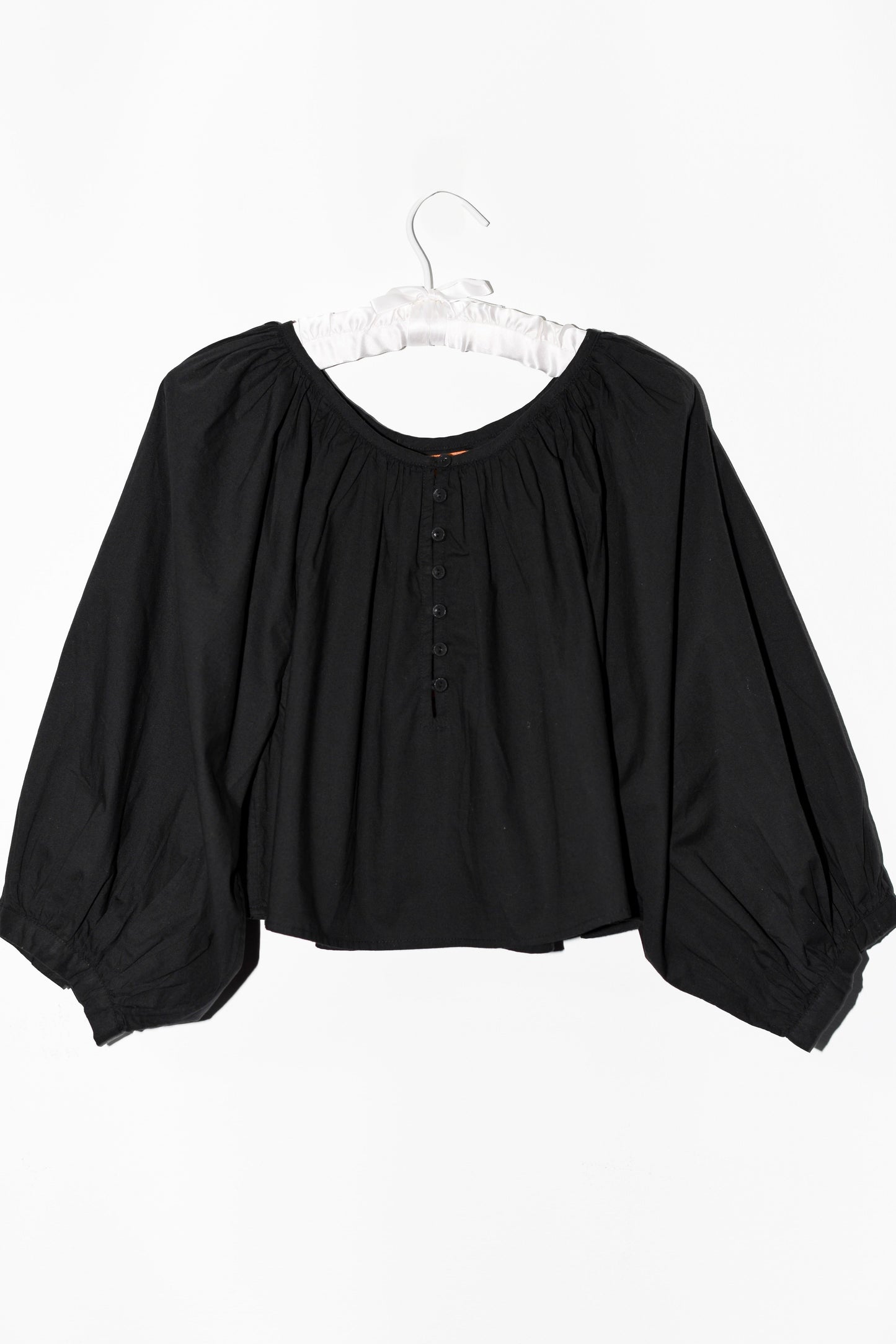 Cropped Shirred Half Placket Blouse | Cotton Poplin