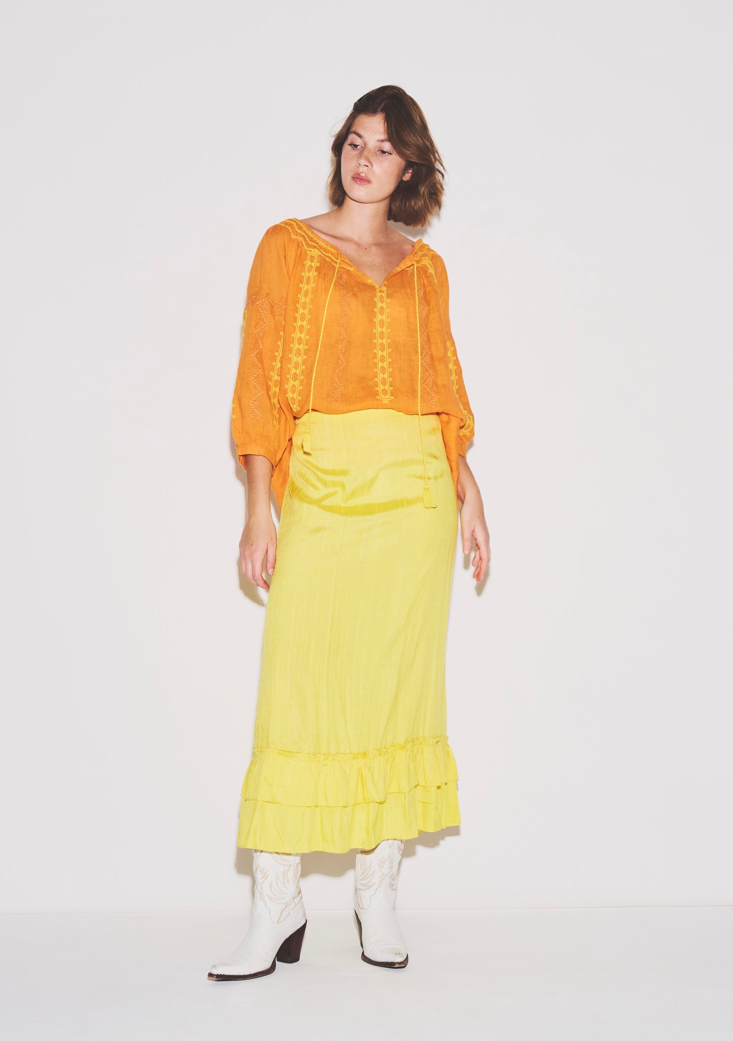 Cinch Back Midi Skirt | Silk Dupioni