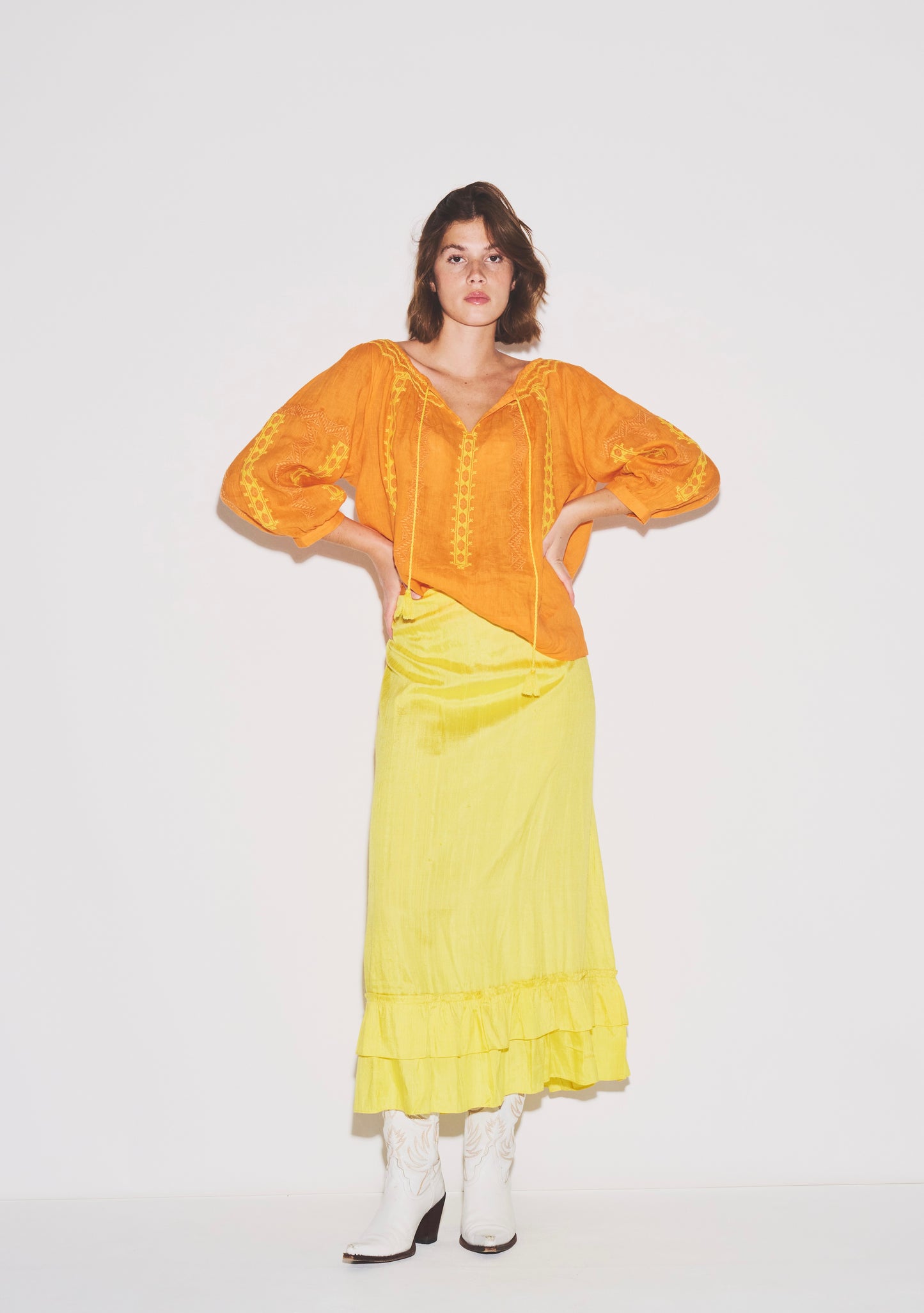Cinch Back Midi Skirt | Silk Dupioni