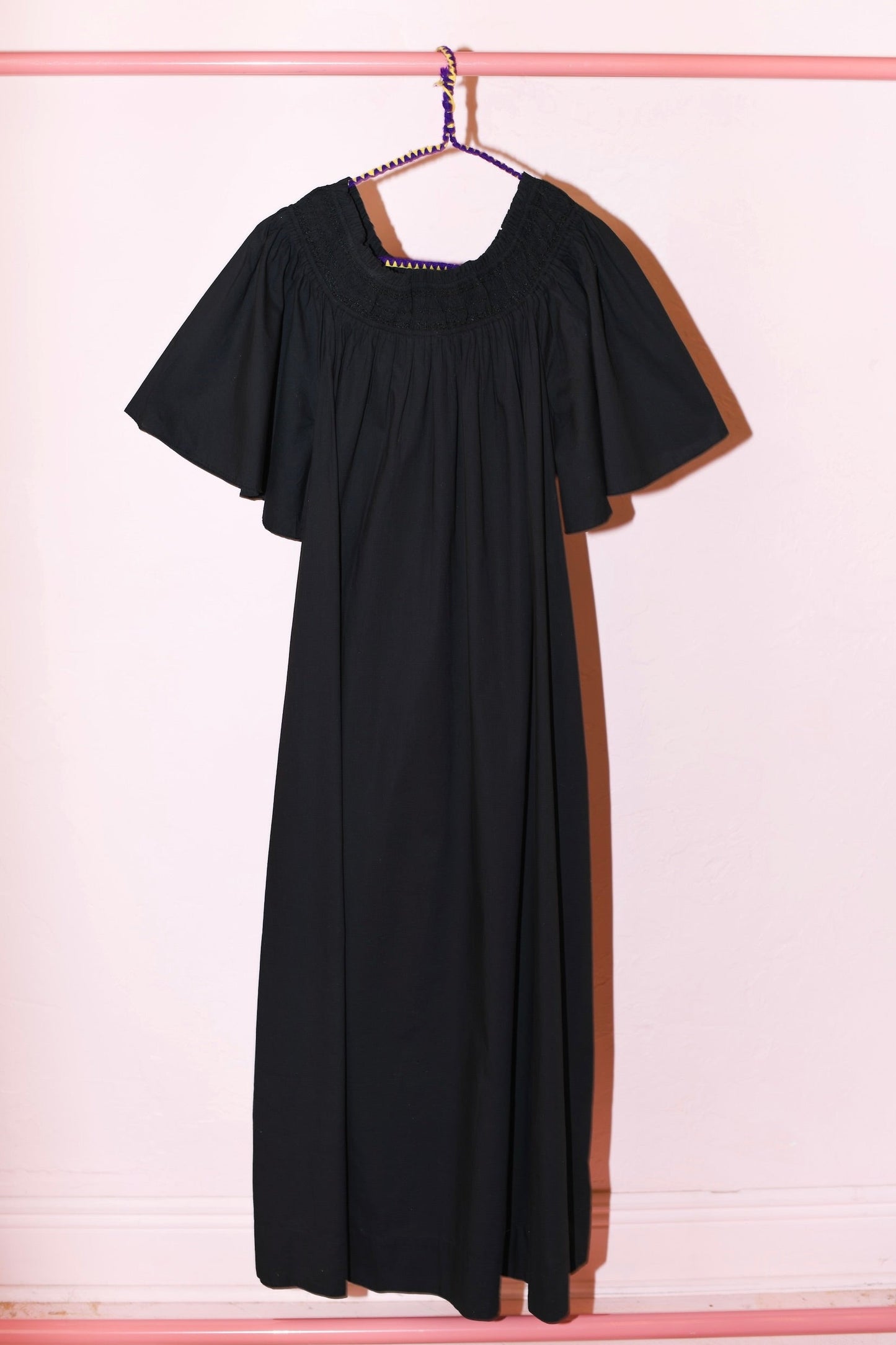 Smocked Neck Flutter Sleeve Midi Dress | Cotton Poplin