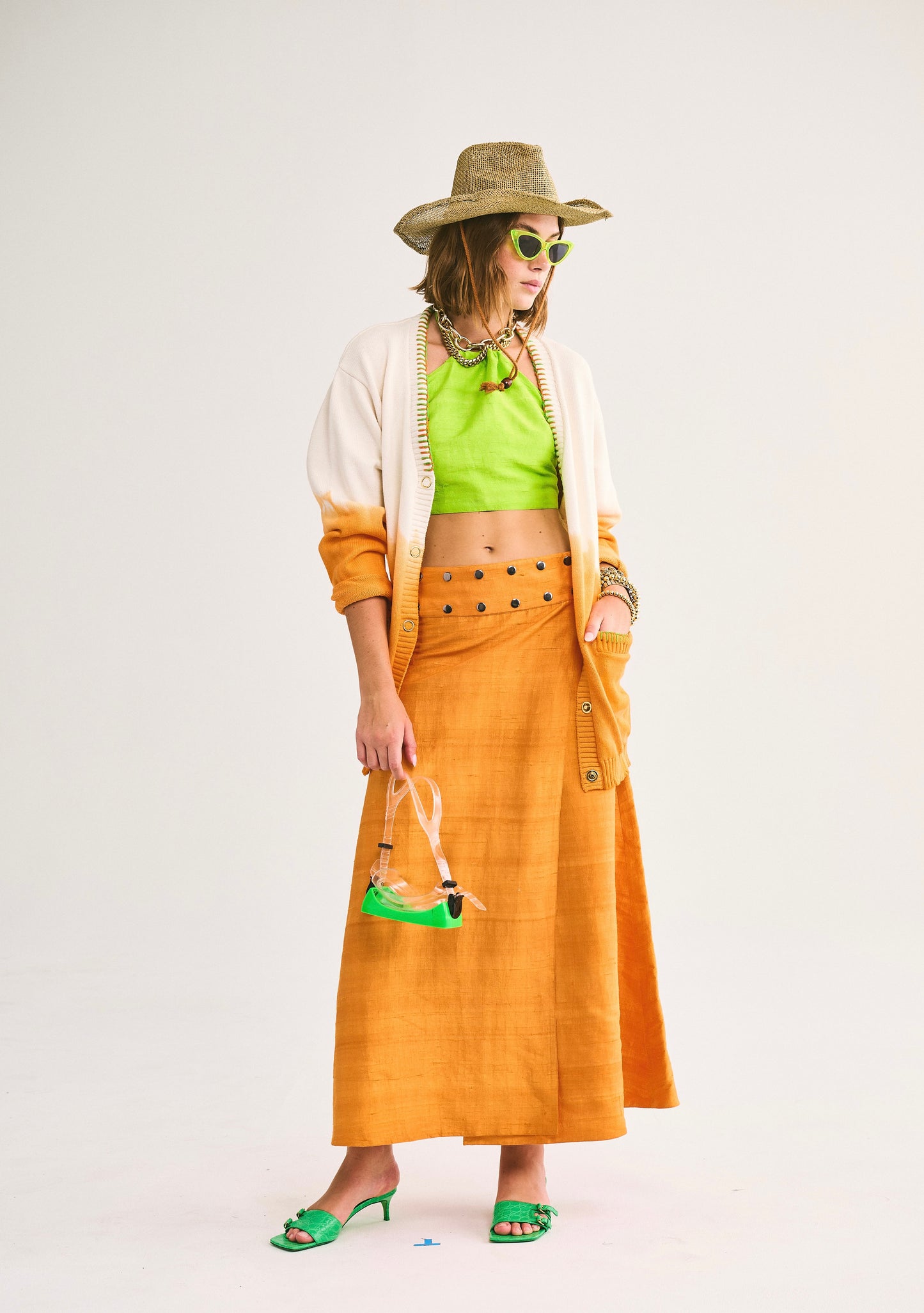 Flagpole Snap Midi Skirt | Silk Dupioni