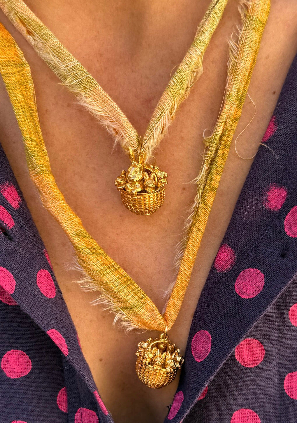The Golden Basket | Bunny Family in a Basket Pendant Charm