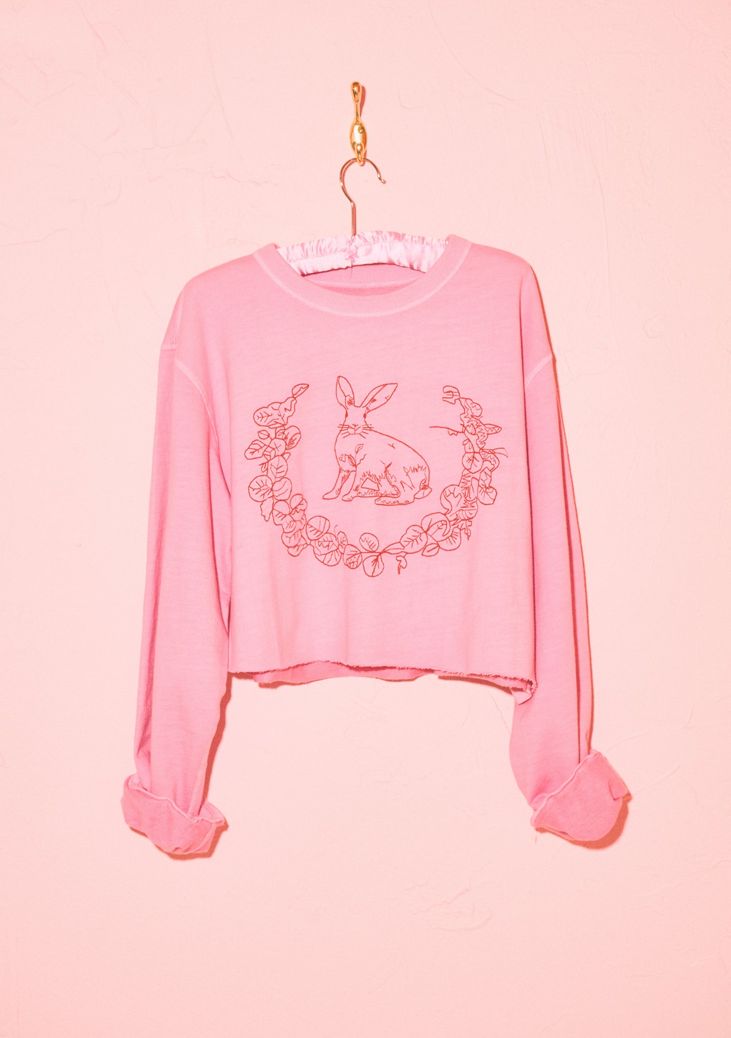 Cropped Embroidered Bunny Pullover | Cotton Terry