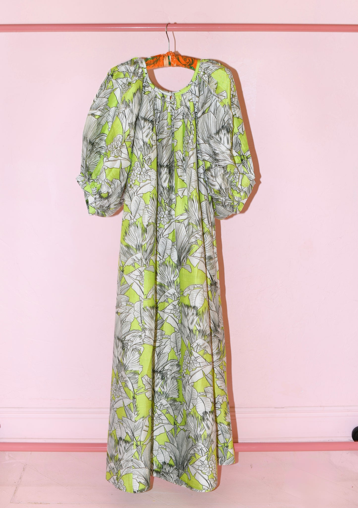 Shirred Half Placket Maxi Dress | Silk Dupioni