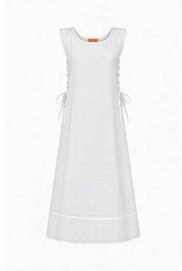 Lace Up Midi Dress | Cotton Eyelet