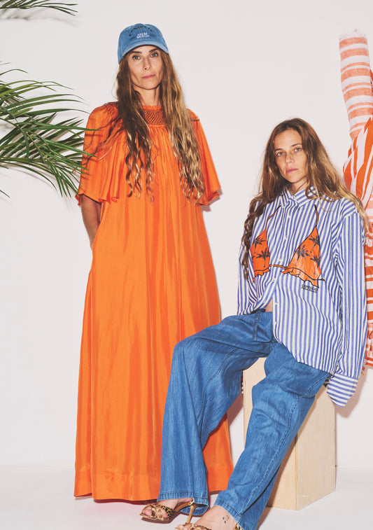 Smocked Neck Flutter Sleeve Maxi Dress | Silk Habotai