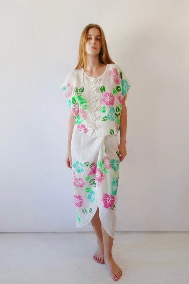 Tropic Like It’s Hot Sloane Wrap Around Slit Midi Skirt | Linen Airbrush
