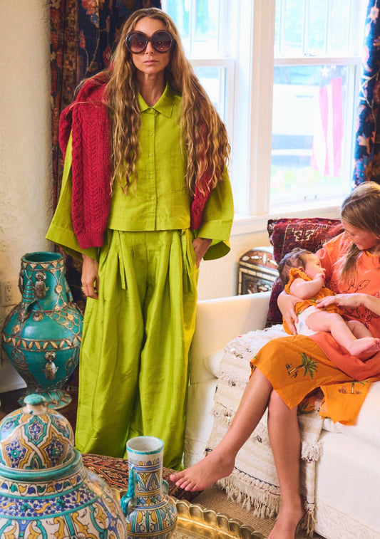 Banyan Pleated Snap Pant | Silk Dupioni