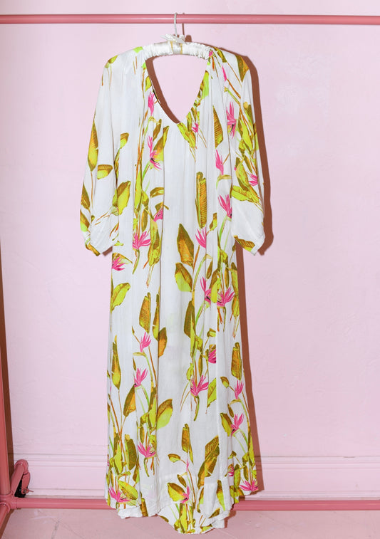 V Neck Maxi Dress | Crinkle Cotton