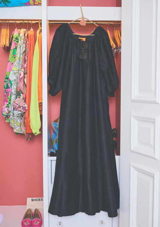 Shirred Half Placket Maxi Dress | Silk Dupioni