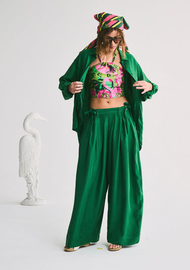 Banyan Pleated Snap Pant | Silk Habotai