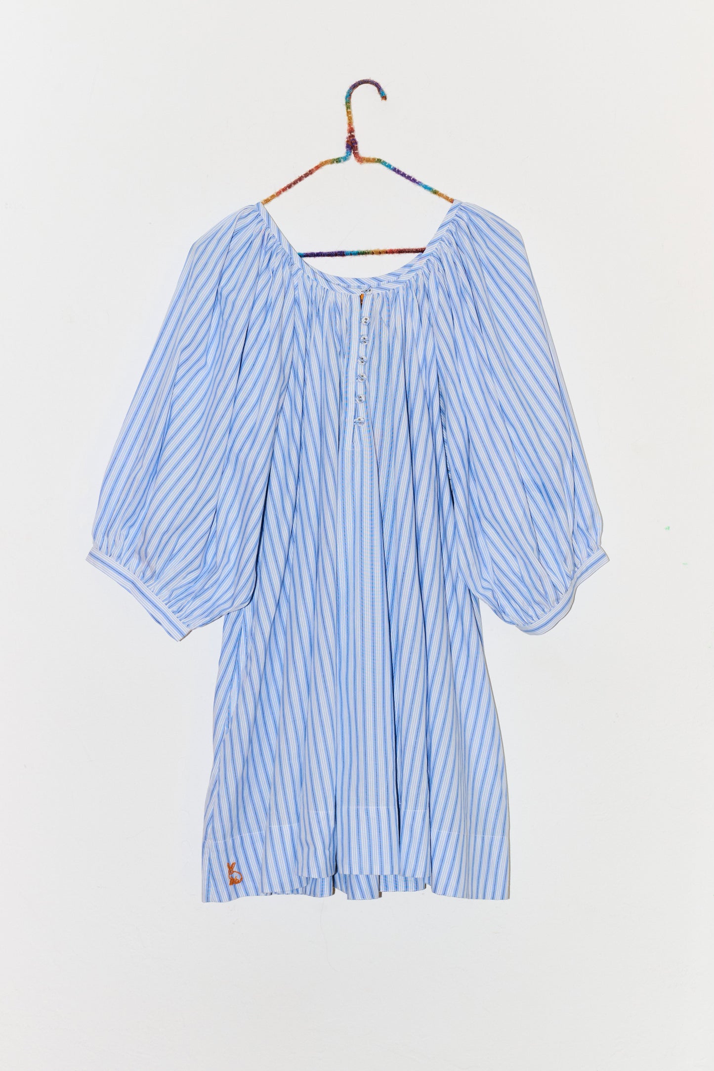 Shirred Half Placket Mini Dress | Yarn Dye Cotton