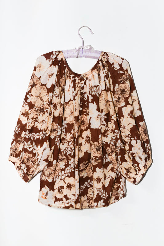 Shirred Half Placket Blouse | Cotton Voile