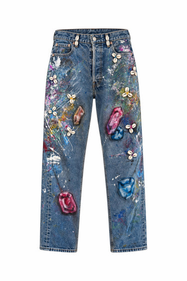 Shell Shocked Jeans | Paint Airbrush Embroidered Vintage Denim