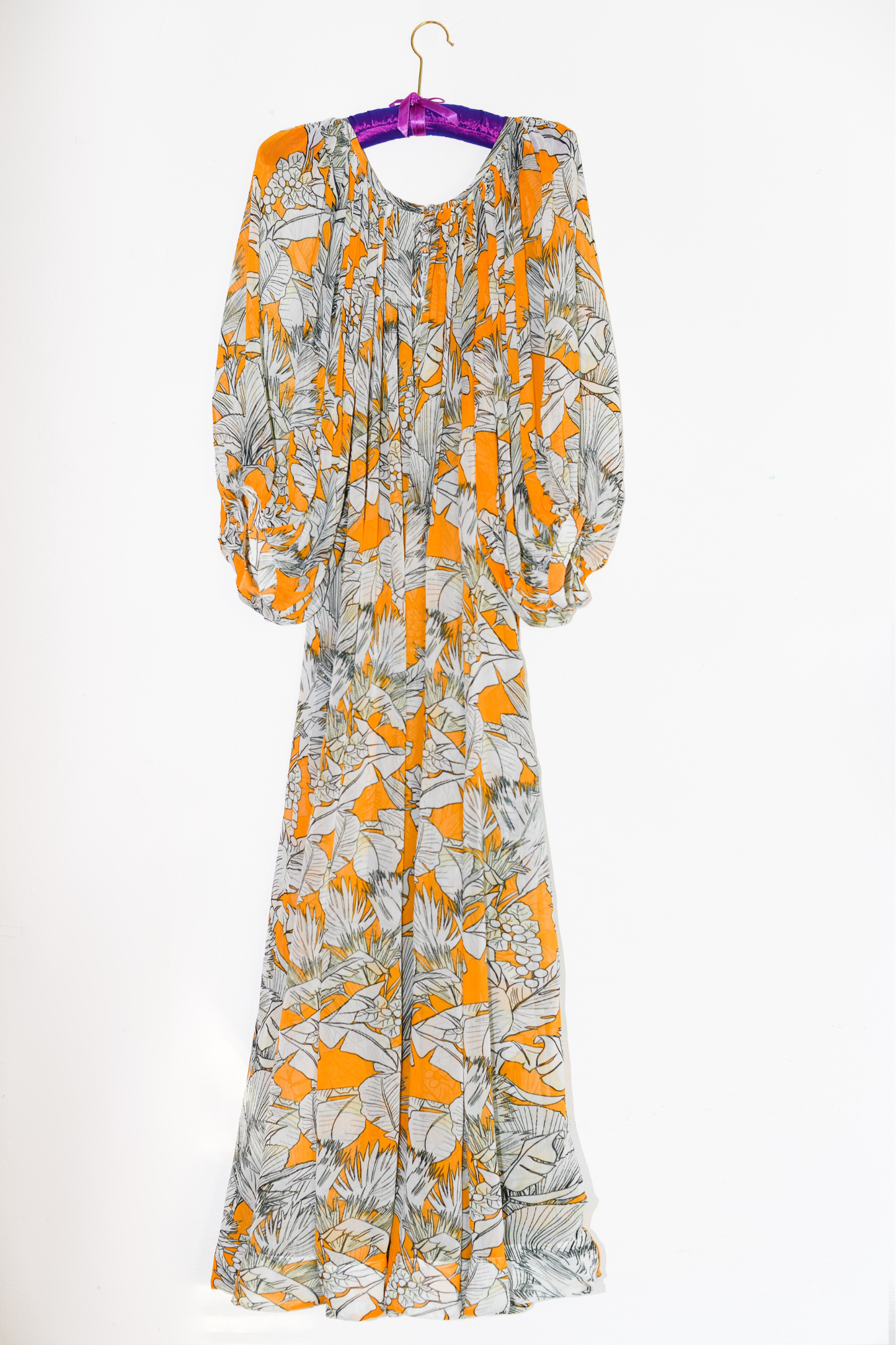 Shirred Half Placket Maxi | Viscose Georgette