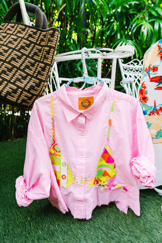 Cropped Business Casual Button Down | Embroidered Cotton Voile