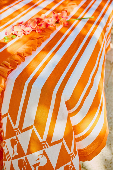 Ruffle Table Runner in Bunny Stripe Orange Coniglio Palm Beach
