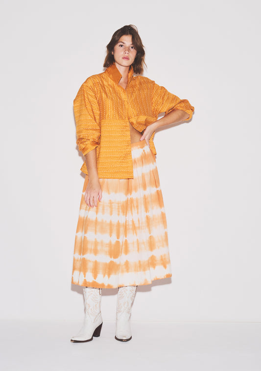 Adjustable Waist Midi Skirt | Cotton Seersucker