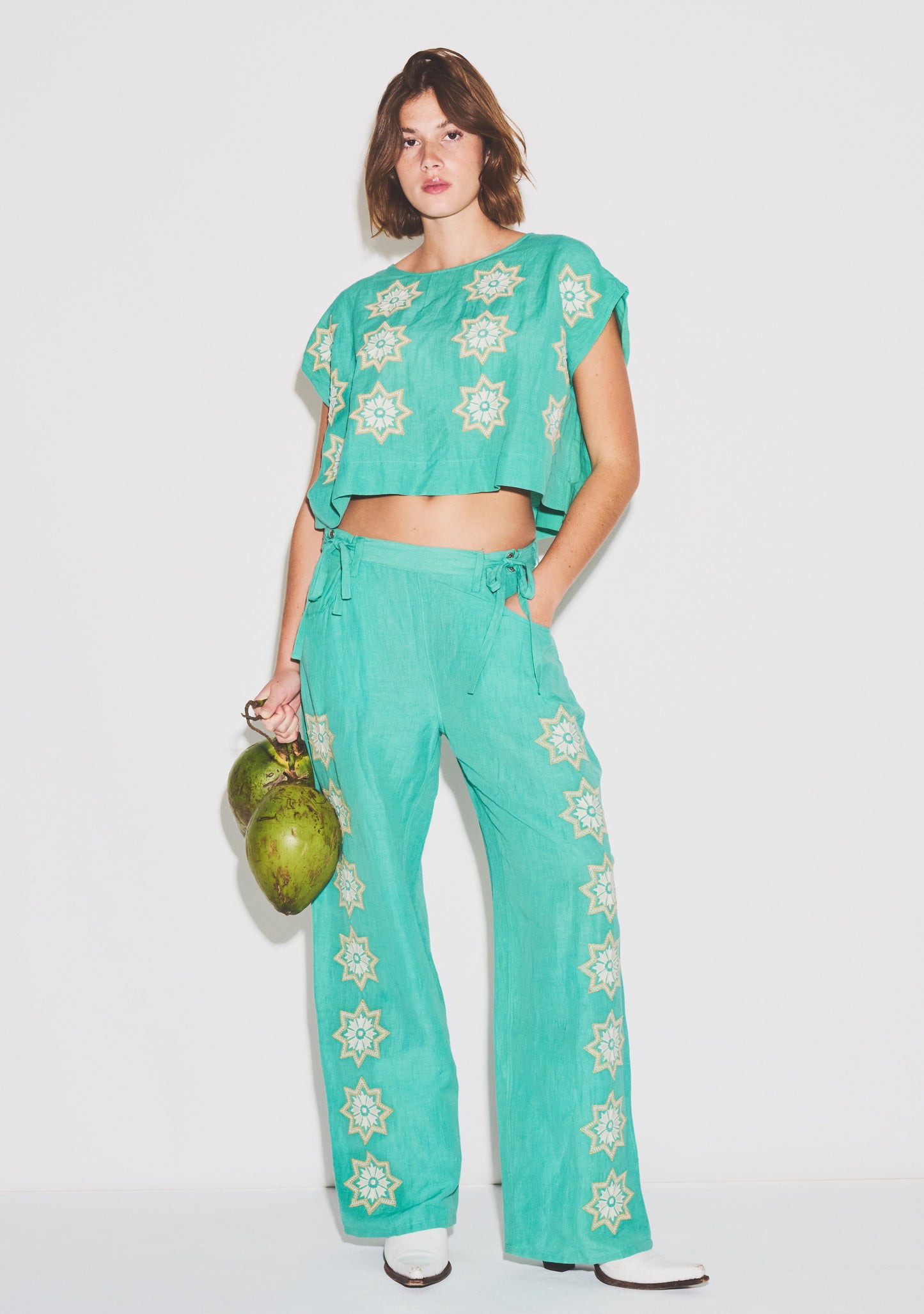 Embroidered Move and Groove Snap Pant