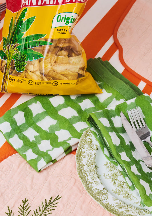 Napkin Set in Wavy Gingham Green