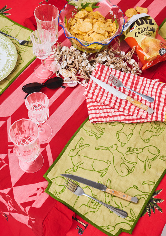 Ruffle Table Runner in Bunny Stripe Red