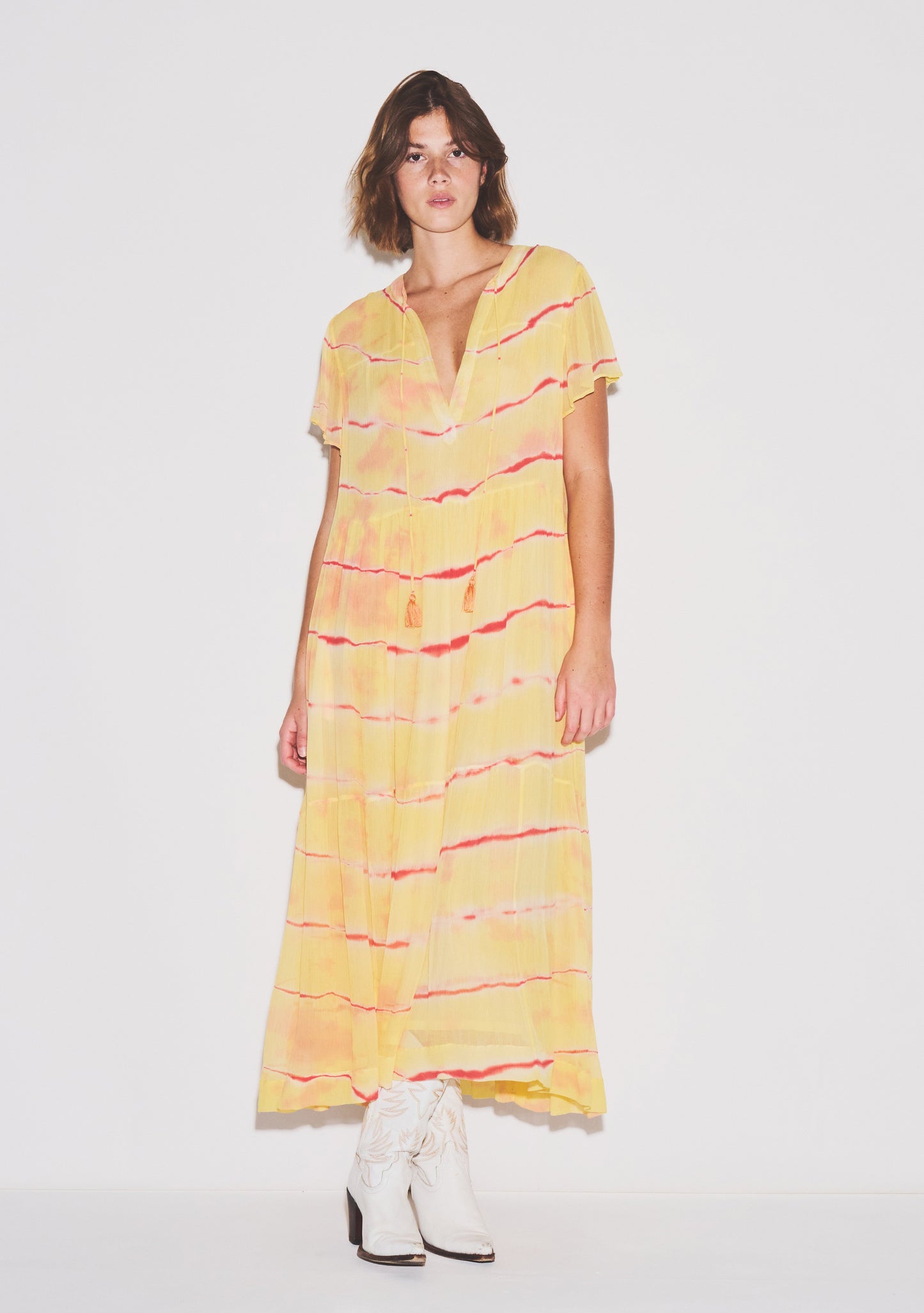 Tiered Midi Dress | Viscose Chiffon