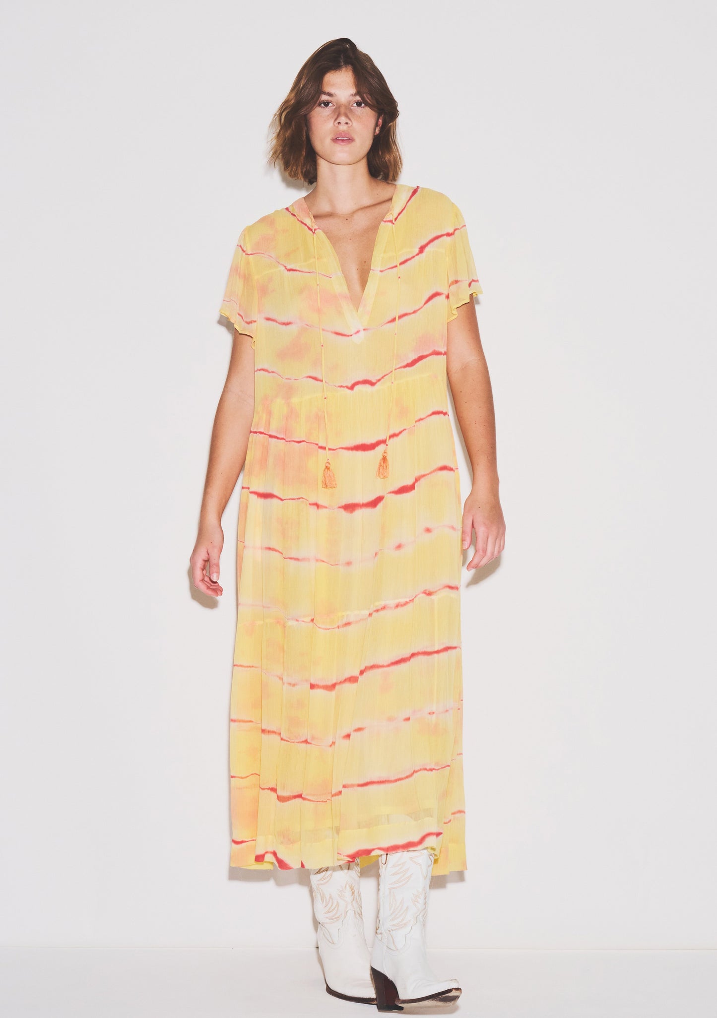 Tiered Midi Dress | Viscose Chiffon