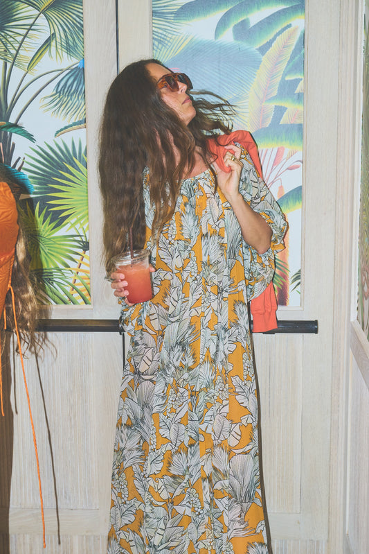 Shirred Half Placket Maxi | Viscose Georgette