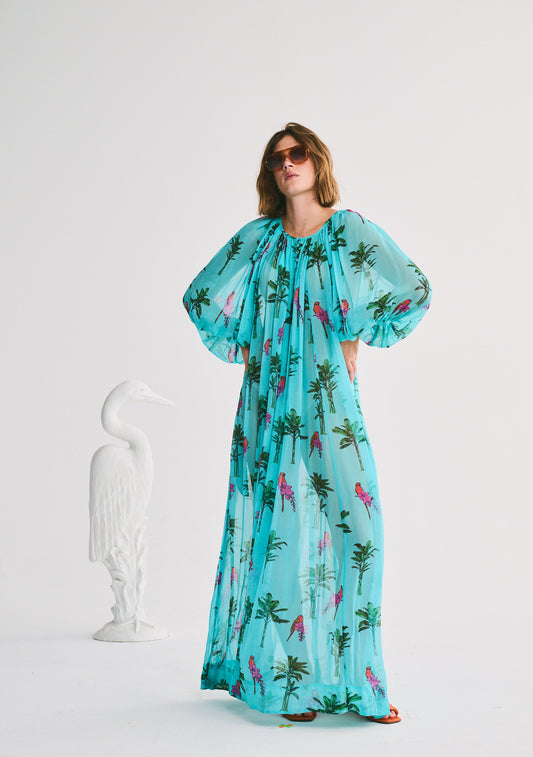 Shirred Half Placket Maxi | Viscose Georgette