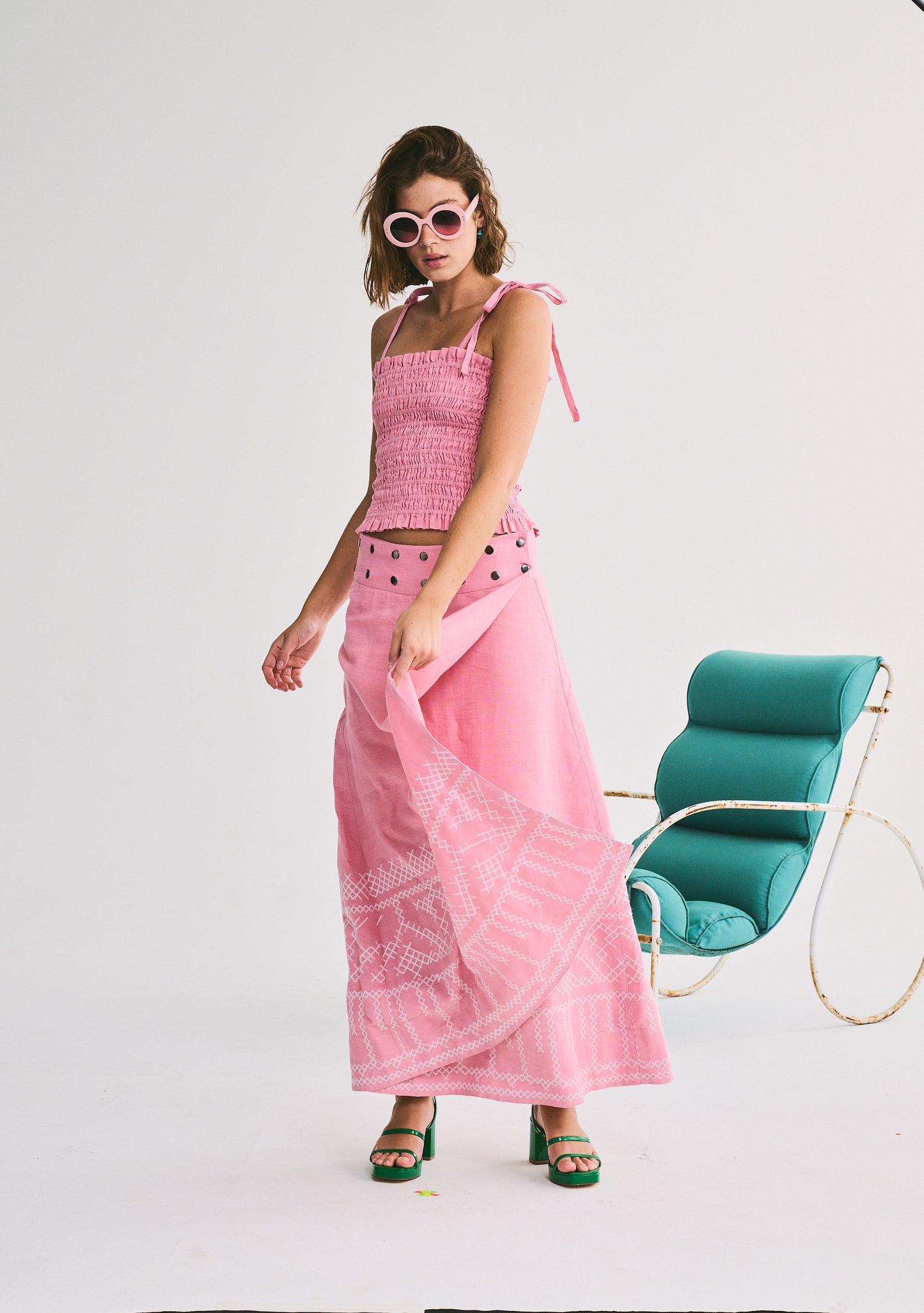 Flagpole Snap Midi Skirt | Linen