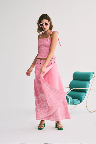 Flagpole Snap Midi Skirt | Linen Coniglio Palm Beach