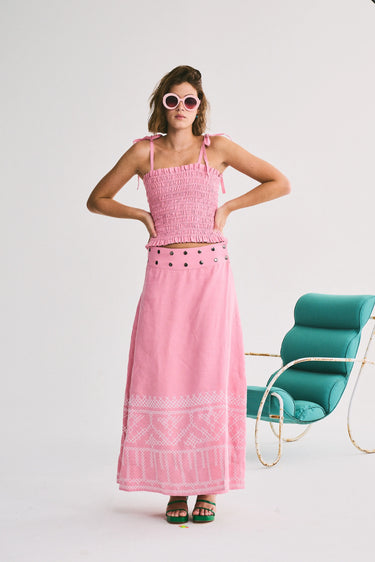 Flagpole Snap Midi Skirt | Linen Coniglio Palm Beach