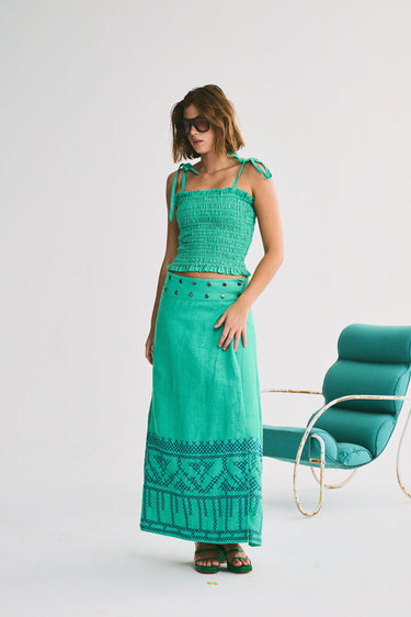 Flagpole Snap Midi Skirt | Linen Coniglio Palm Beach