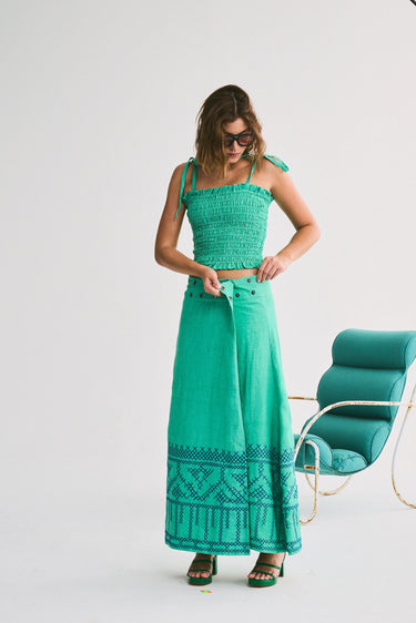 Flagpole Snap Midi Skirt | Linen Coniglio Palm Beach