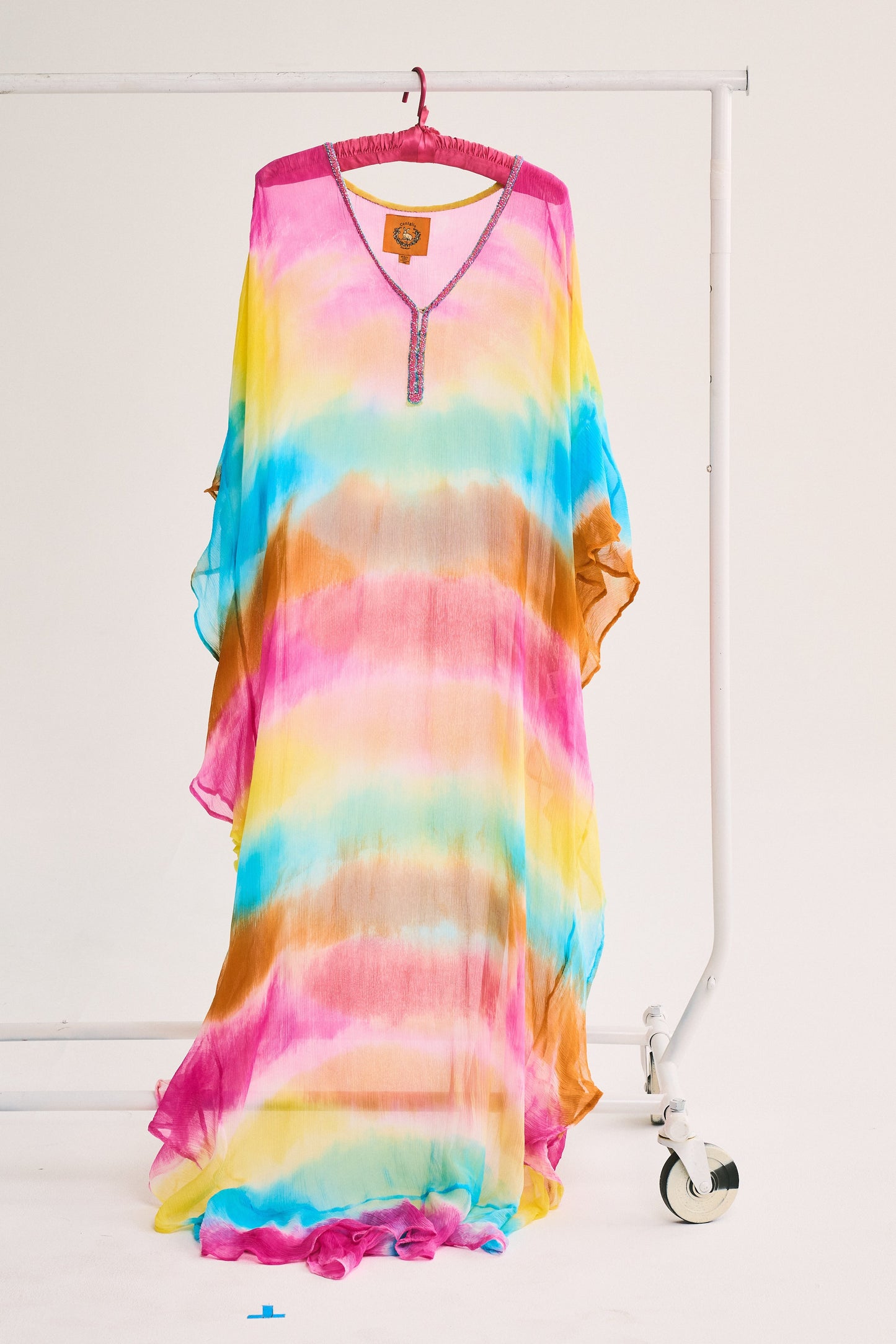 V Neck Ruffle Maxi Caftan | Viscose Chiffon