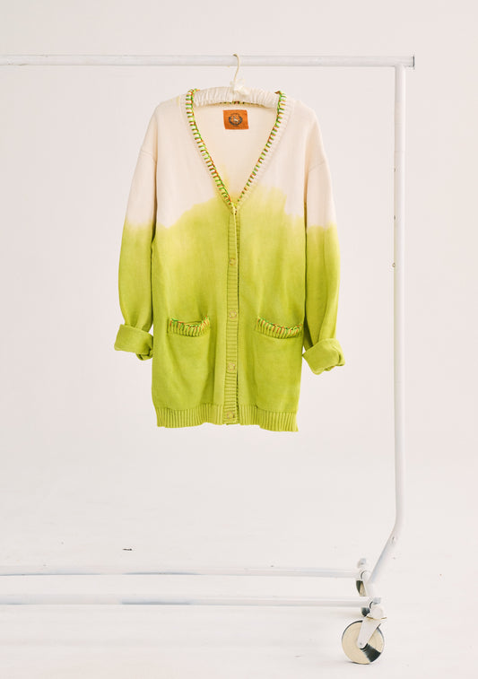 Hand Dyed + Embroidered Boyfriend Cardigan | Cotton