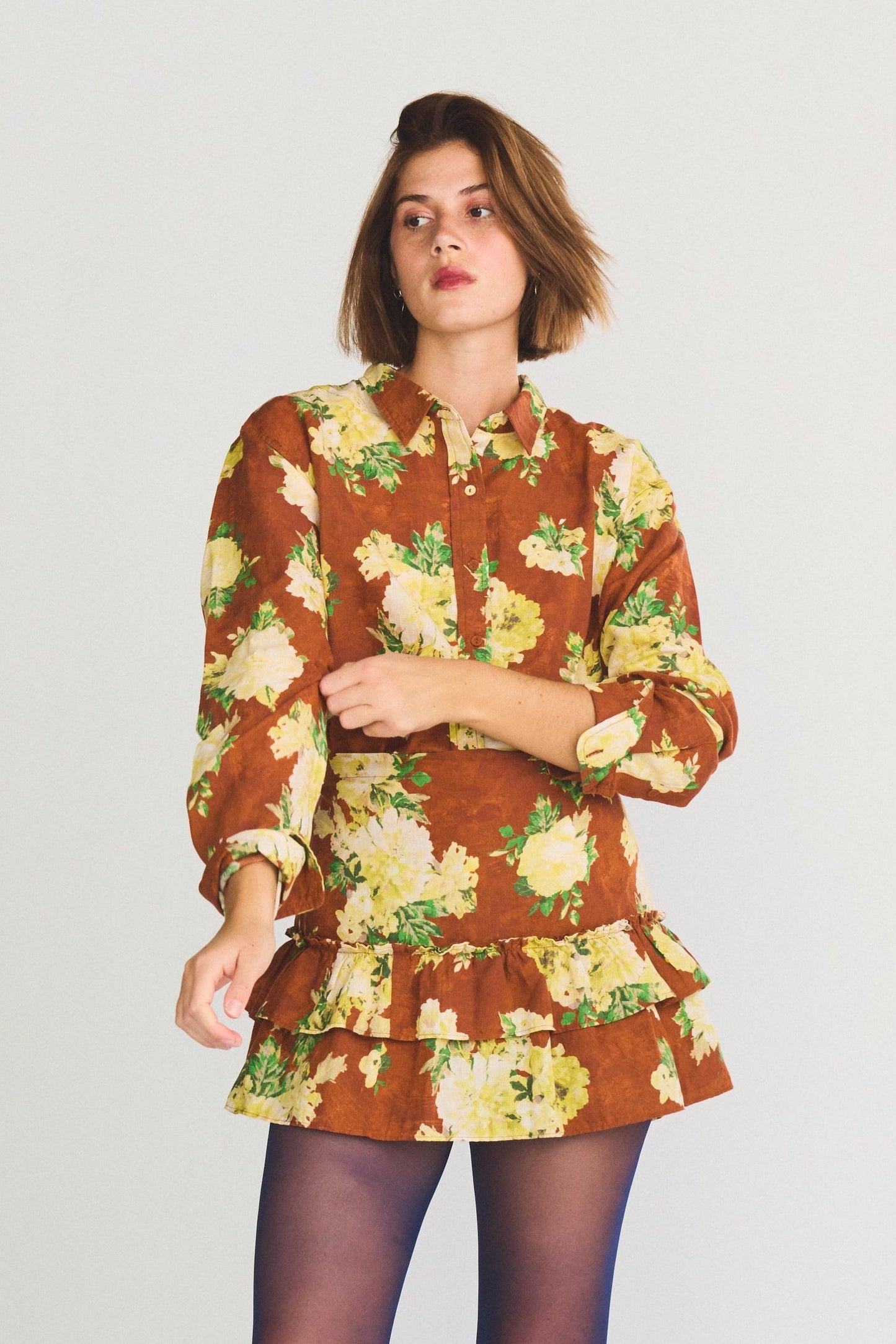 Cinch Back Mini Skirt | Cotton Linen