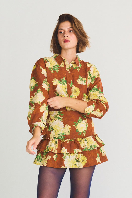 Cinch Back Mini Skirt | Cotton Linen