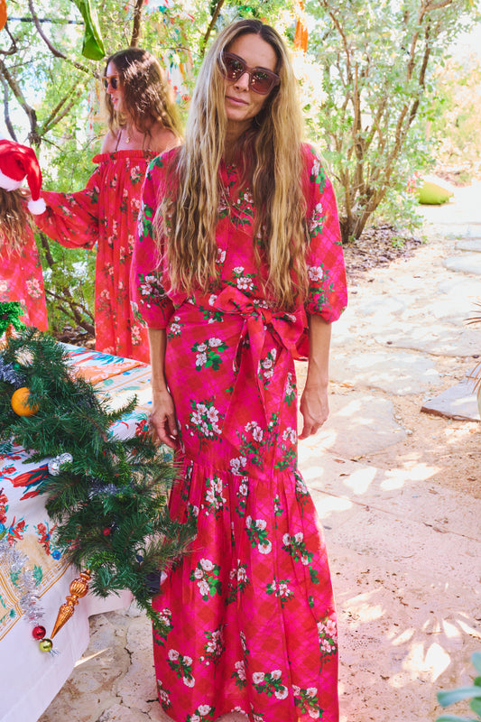 Shirred Wrap Midi Skirt | Silk Dupioni